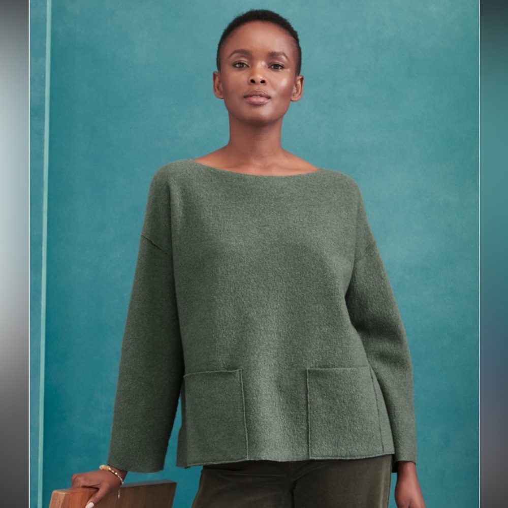 Eileen Fisher Lightweight Boiled Wool Bateau Neck Top in Regenerative Wool